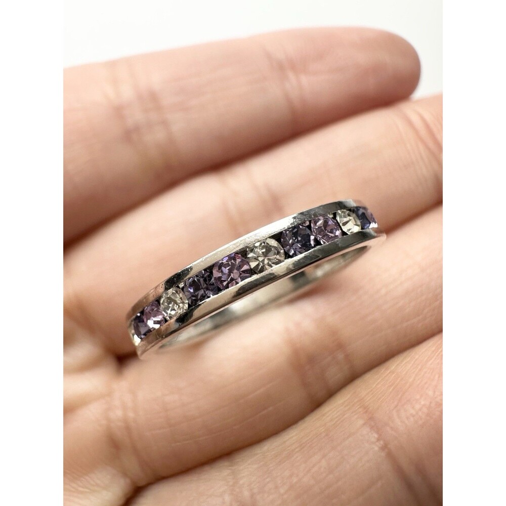 925 Sterling Silver Chanel Set Eternity Band C Z Ring Size 7